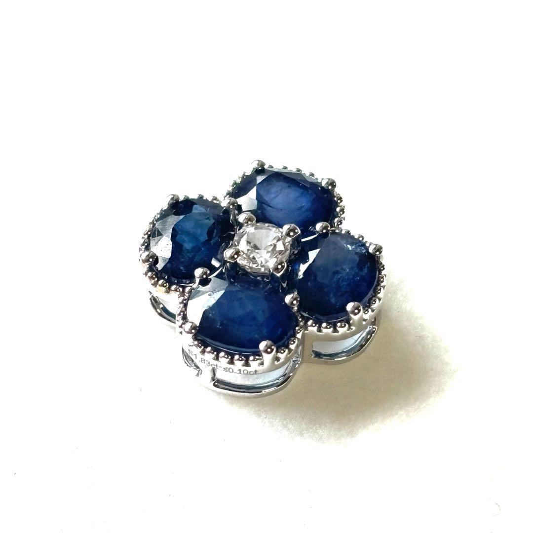 K18WG サファイア　ダイヤ　フラワーモチーフ　ペンダント