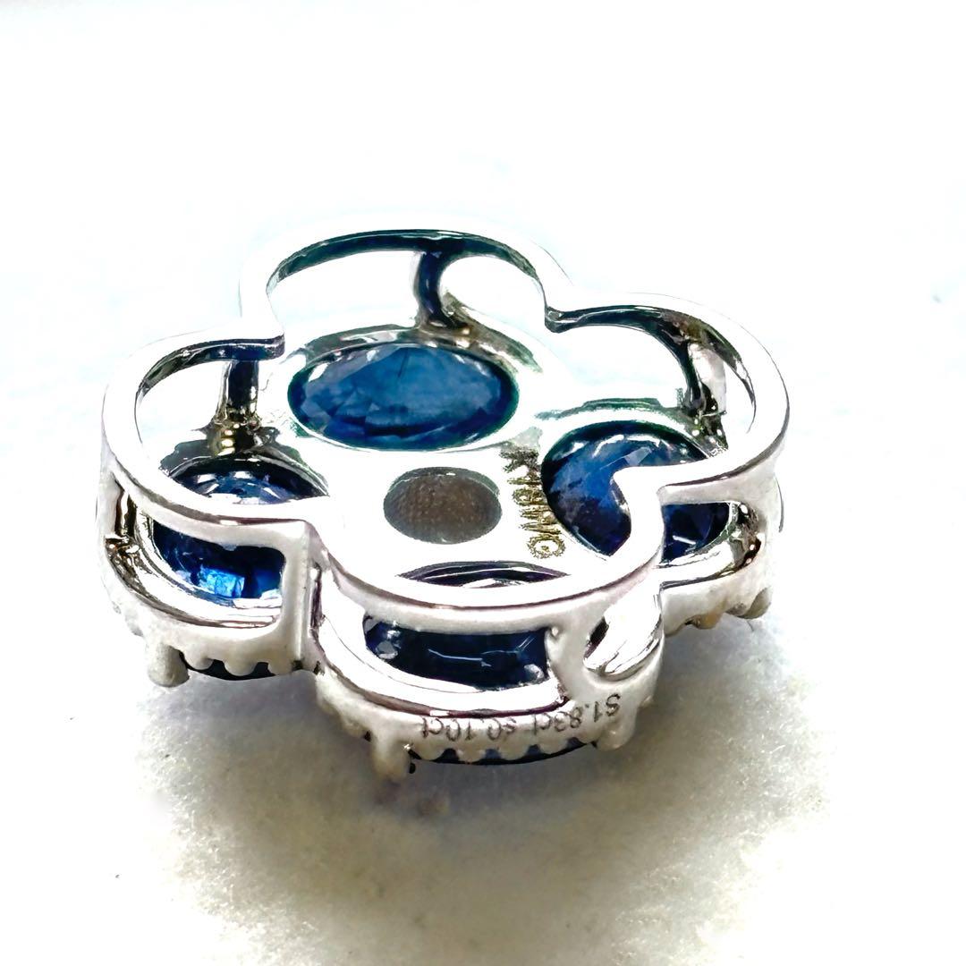 K18WG サファイア　ダイヤ　フラワーモチーフ　ペンダント