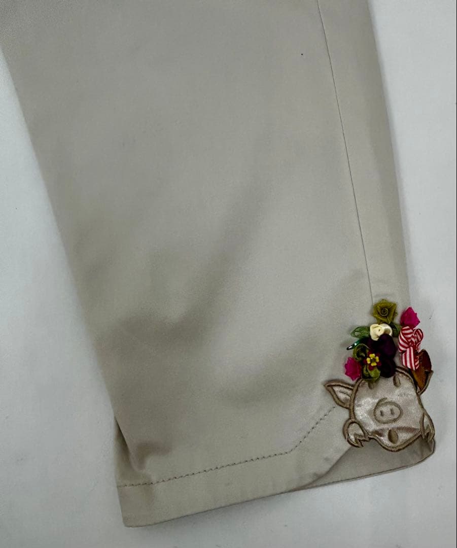 ★推薦必見【アルベロベロ】ストレッチクロプトパンツ　裾モチーフビーズ加工　M