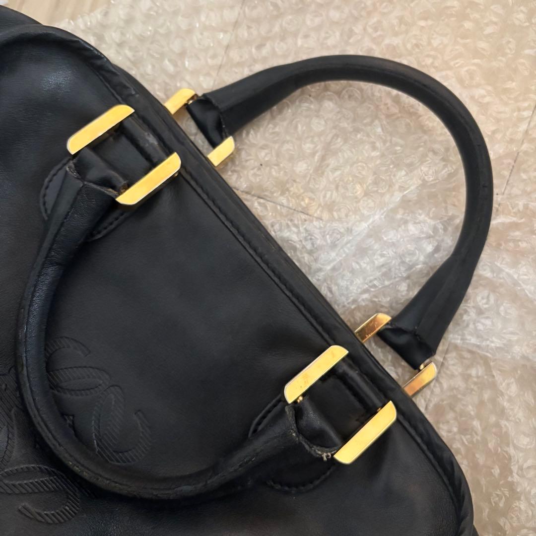 け*う様 【本物】ロエベ アマソナ32 ハンドバッグ アナグラム 本革レザー 黒