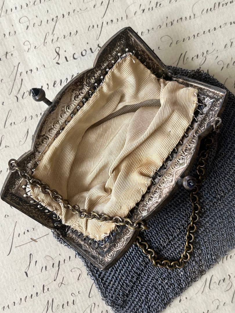 アンティークフランス小さなパースケースワイヤーメッシュ鞄ビスクドール小物