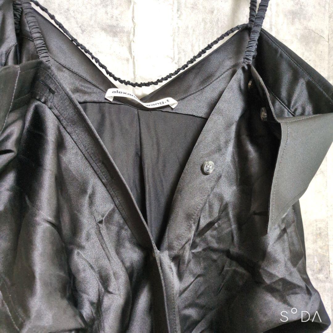 レア【アレキサンダーワン】シャツワンピース シルク オフショルダー ブラック