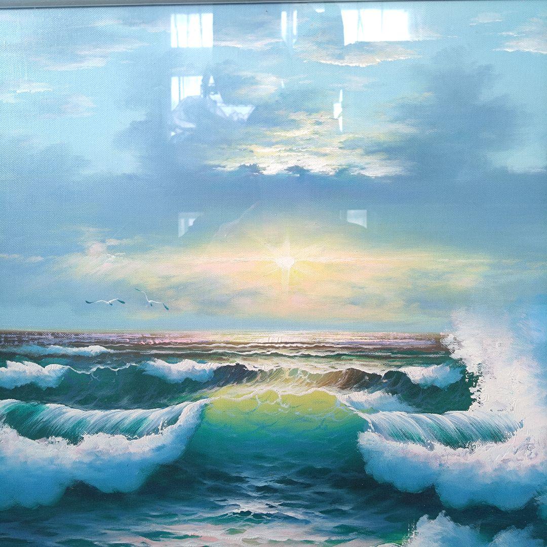 《値下げOK》真作 千葉弘道「朝やけの海」油彩 F20号 大型肉筆画 額装