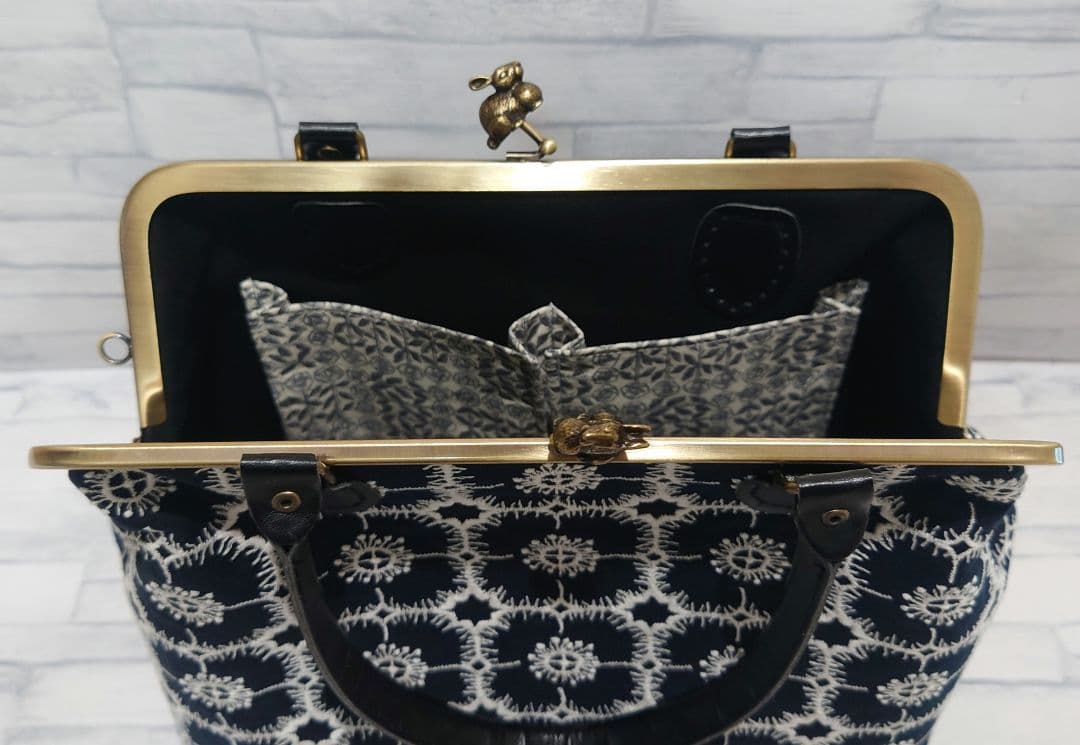 【アネモネ】ミナペルホネン リネン 大きめ がま口バッグ ハンドメイド