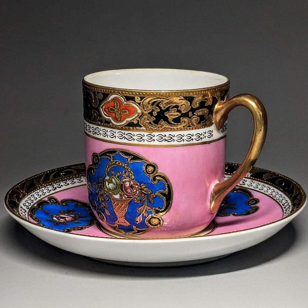 名古屋製陶 オールドメイトウ 金盛上ピンク地華装飾 キャビネットカップ＆ソーサー