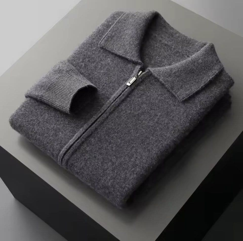 カシミヤ100% ジップアップニットカーディガン ダークグレー