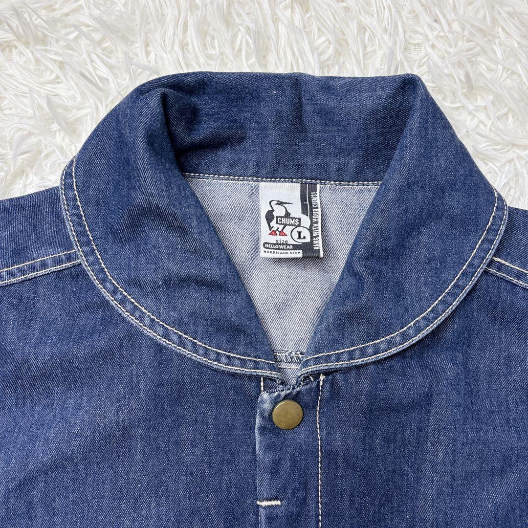 希少✨CHUMS チャムス つなぎ オーバーオール デニム 半袖 L インディゴ
