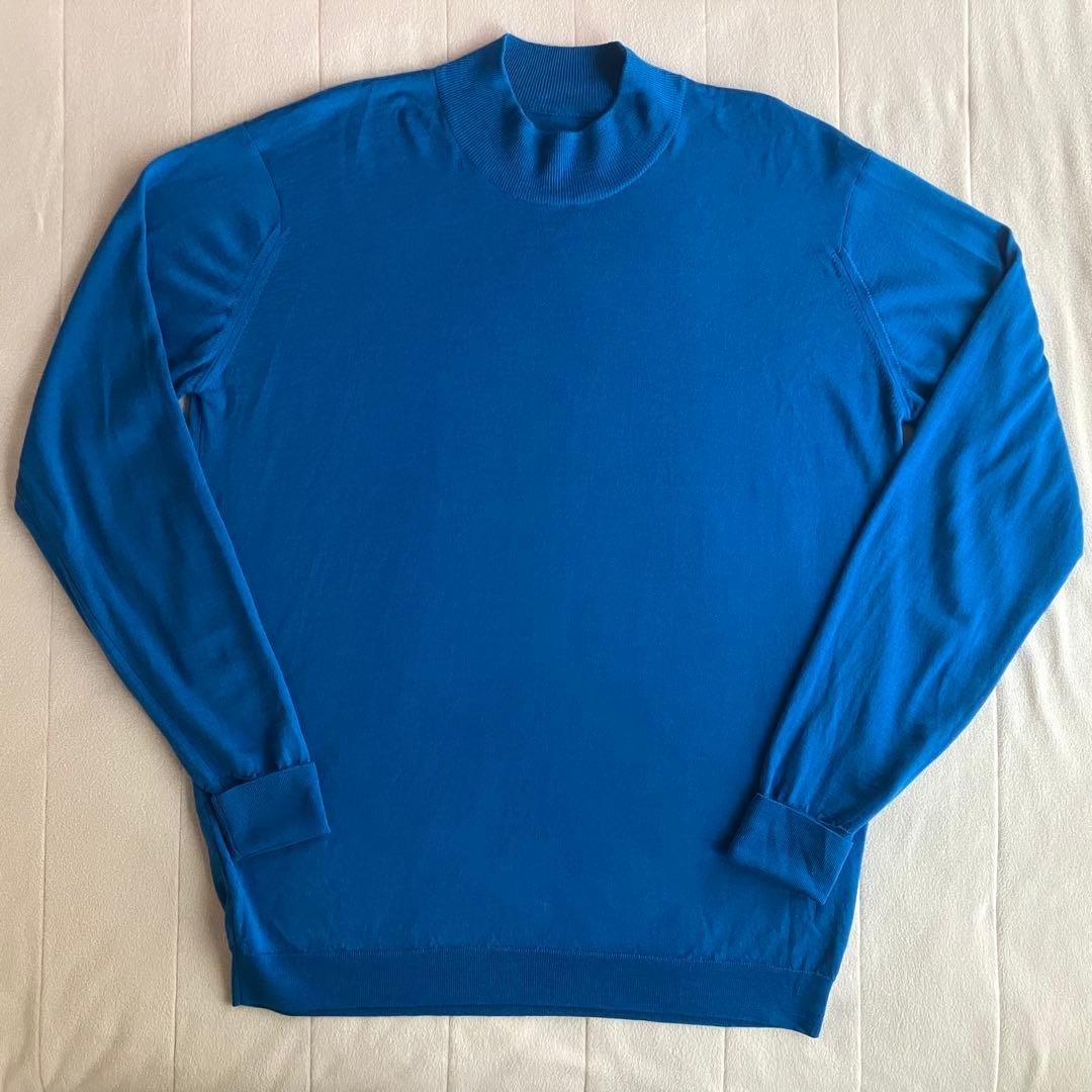 JOHN SMEDLEY ウール 30G モックネックニット ロイヤルブルー L
