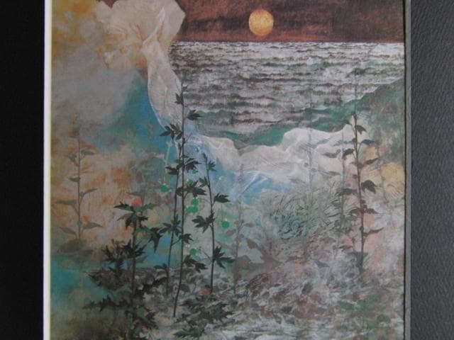 関出、「廃園濃紫」、希少な画集より、 新品高級額装付、日本人画家