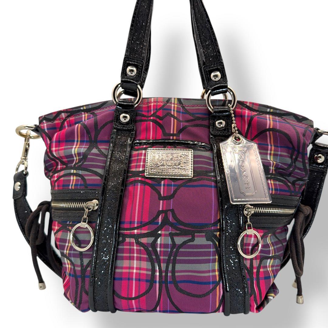 美品 COACH 2wayバッグ ポピー チェック ラメ y2k 14371