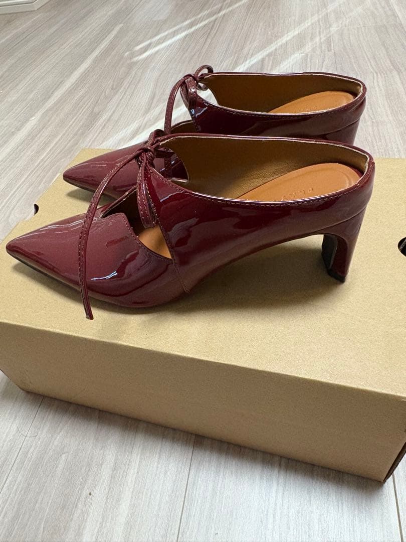 FRAY ID リボンミュールサンダル ワインレッド 36