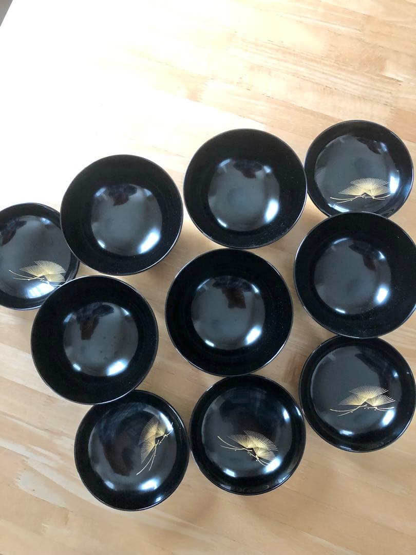 【輪島塗】【希少】木製漆器 吸物椀 蓋付き（見開きまで模様付き）5客セット