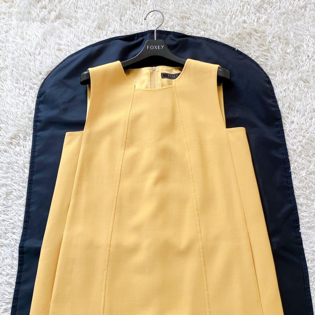 良品✨FOXEY　ノースリーブワンピース　ウール シルク 40 イエロー系