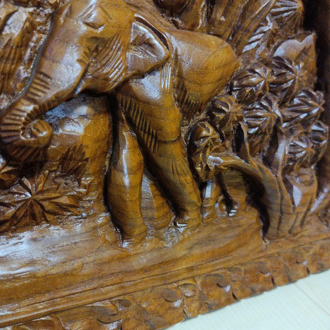 タイ製 手彫り 象 壁掛け木彫アート アジアン 彫刻 雑貨 ヴィンテージ