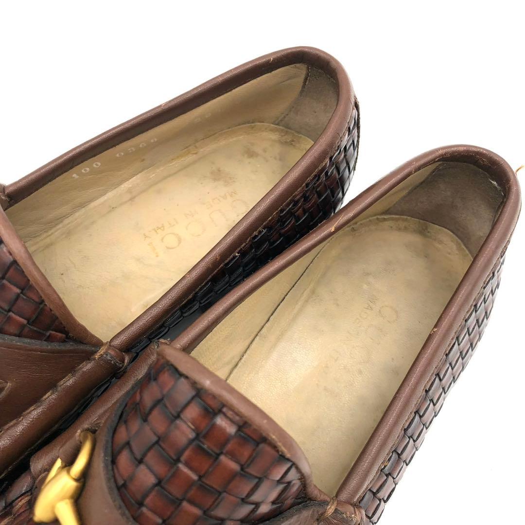GUCCI グッチ ホースビット ローファー　編み込み 濃茶 23.5