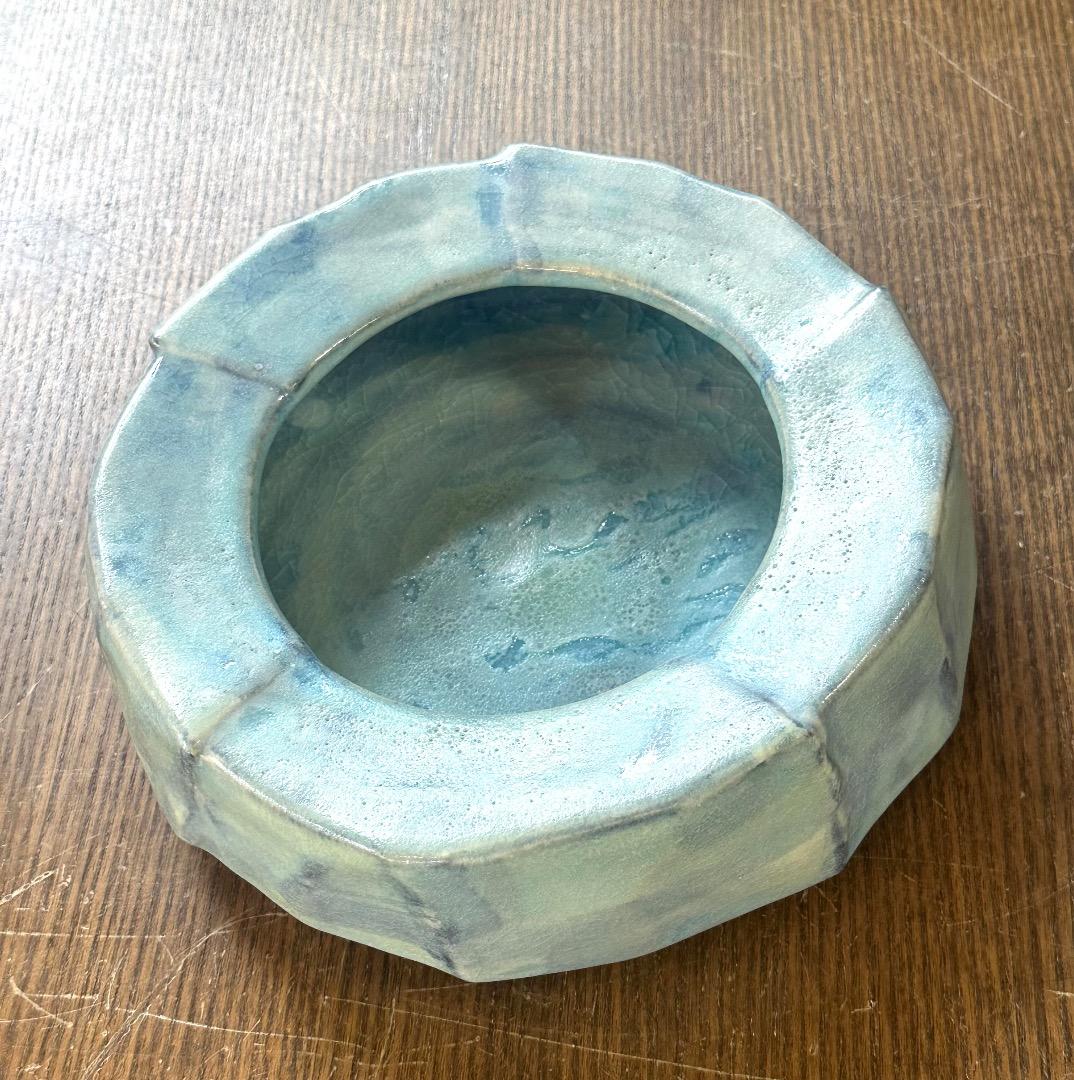 値下げ　新品　清水焼　大型灰皿　花器　水盤　青釉　京焼　プレゼント　開店祝