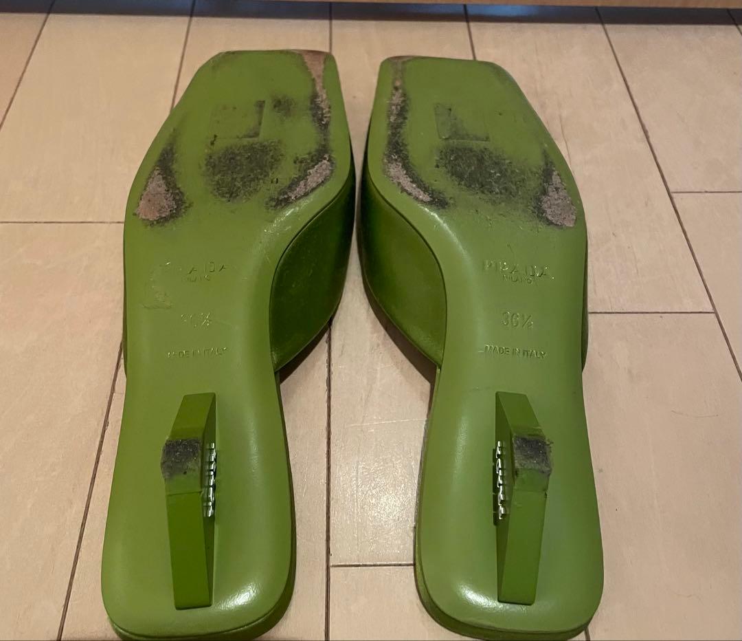 PRADA グリーン サテン ミュール　36ハーフ