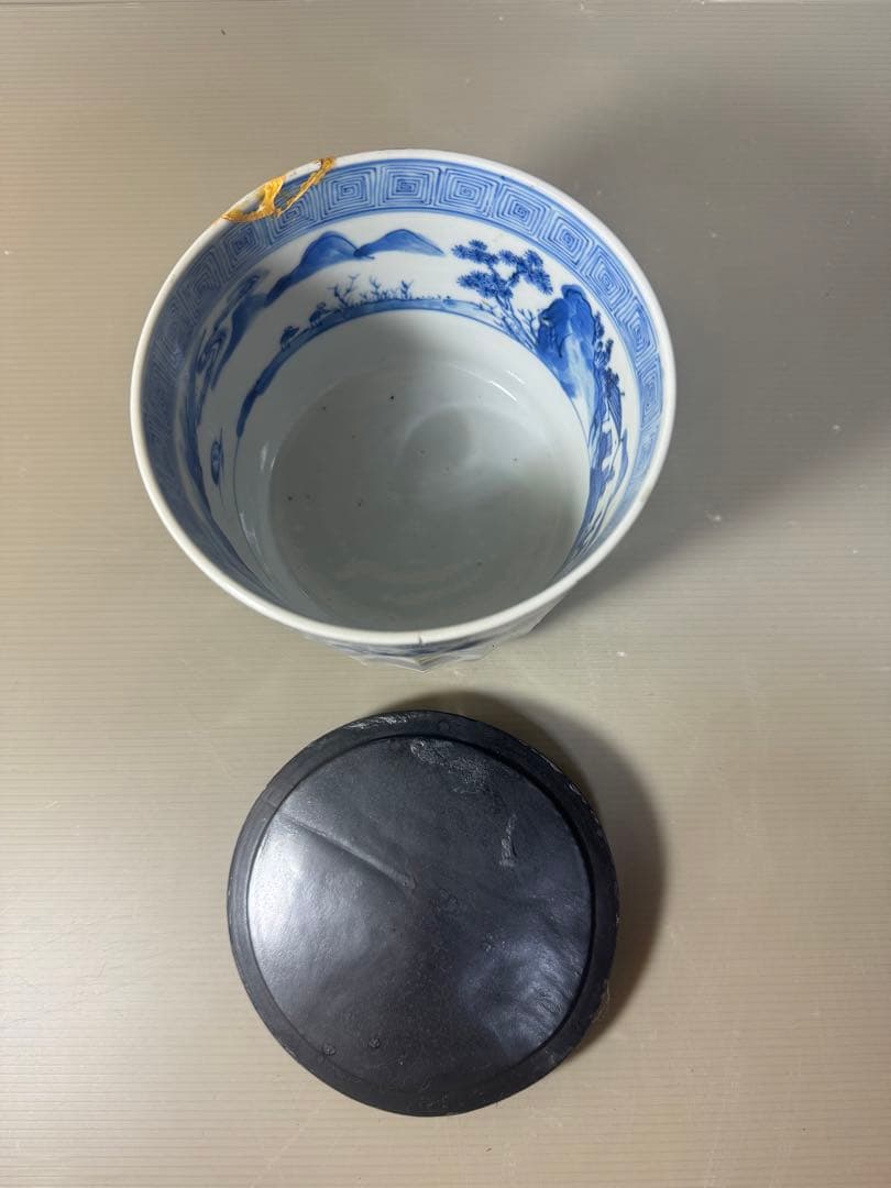 2412 五良大甫　呉祥瑞造　染付人物　水指　時代物