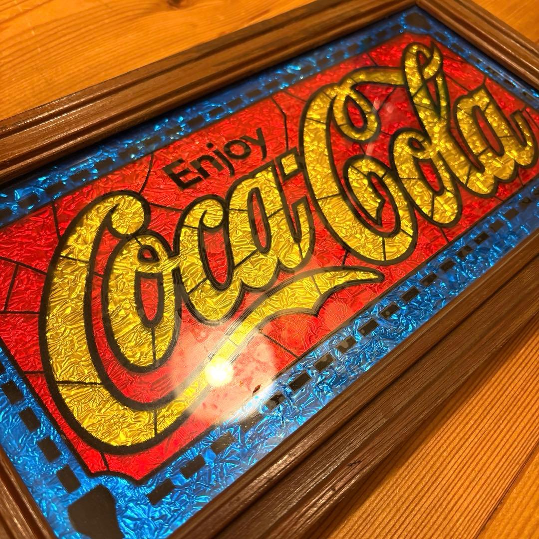 70年代　コカコーラ　ステンドグラス　看板　サイン　アメトイ　バー　ガレージ