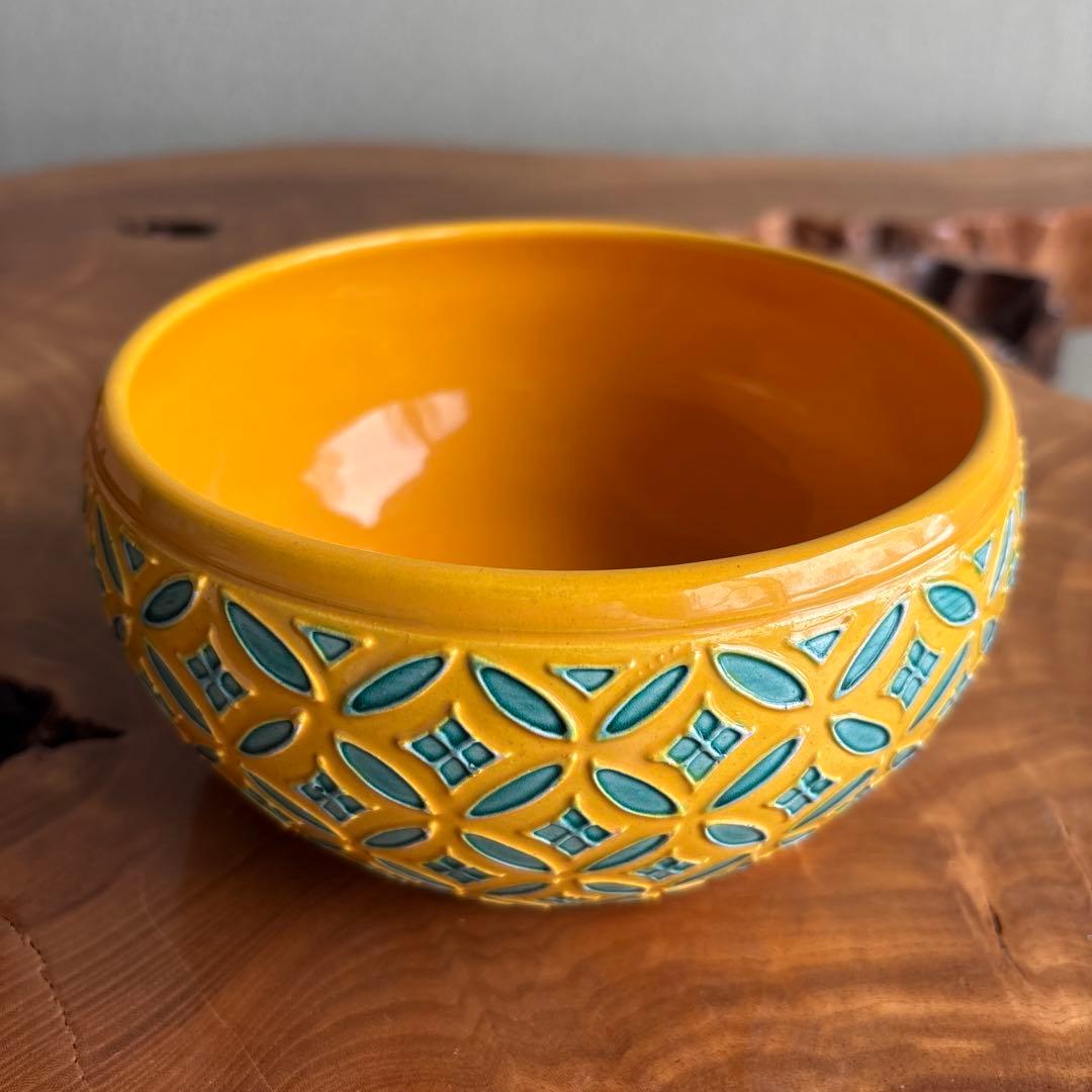 赤沢露石作 黄交趾 建水 七宝つなぎ 茶道具 共箱