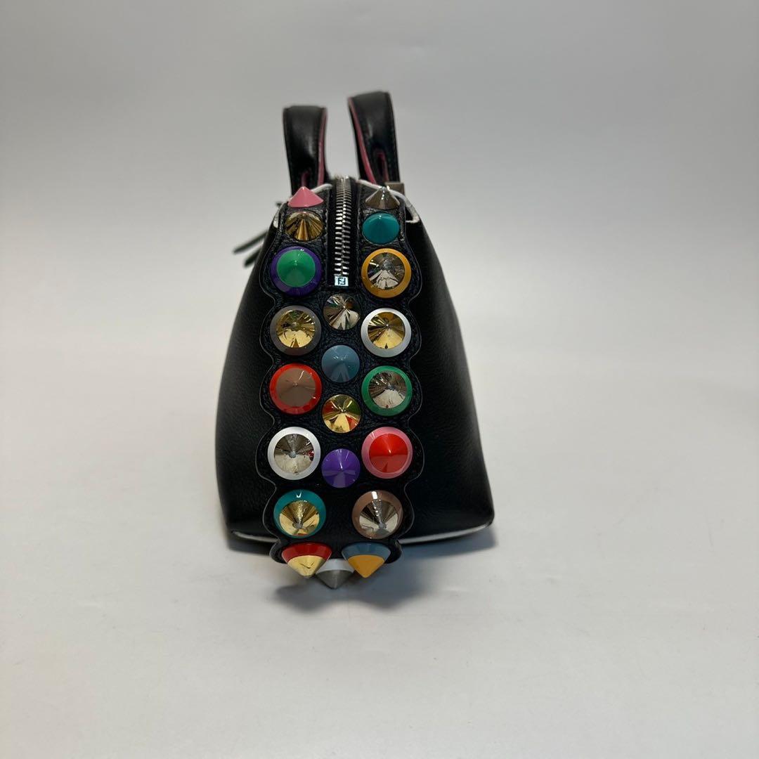 k96【美品】保存袋付　フェンディ　ビジュー　黒　バイザウェイミディアムハンド.