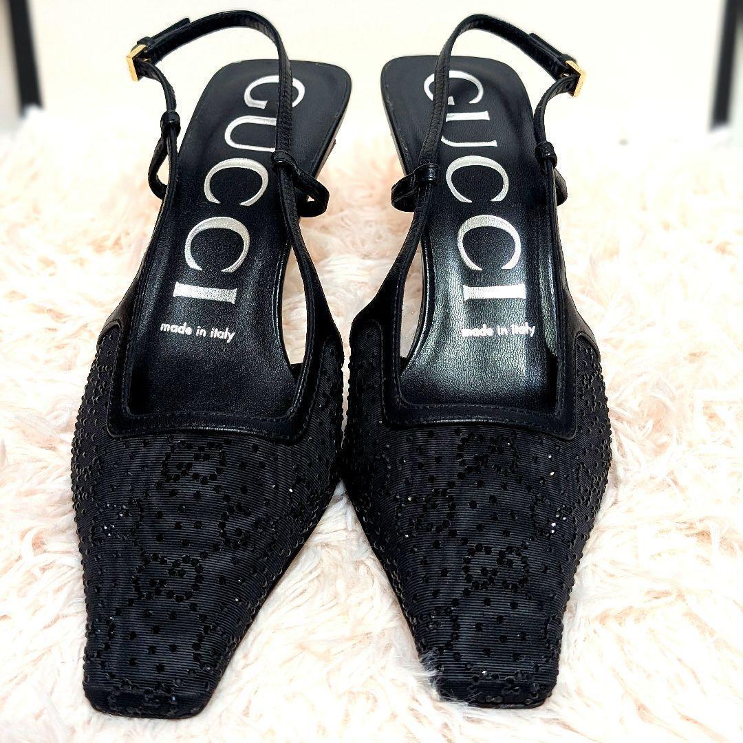 定価13万80%オフ☆GUCCI スリングバックパンプス GGラインストーン