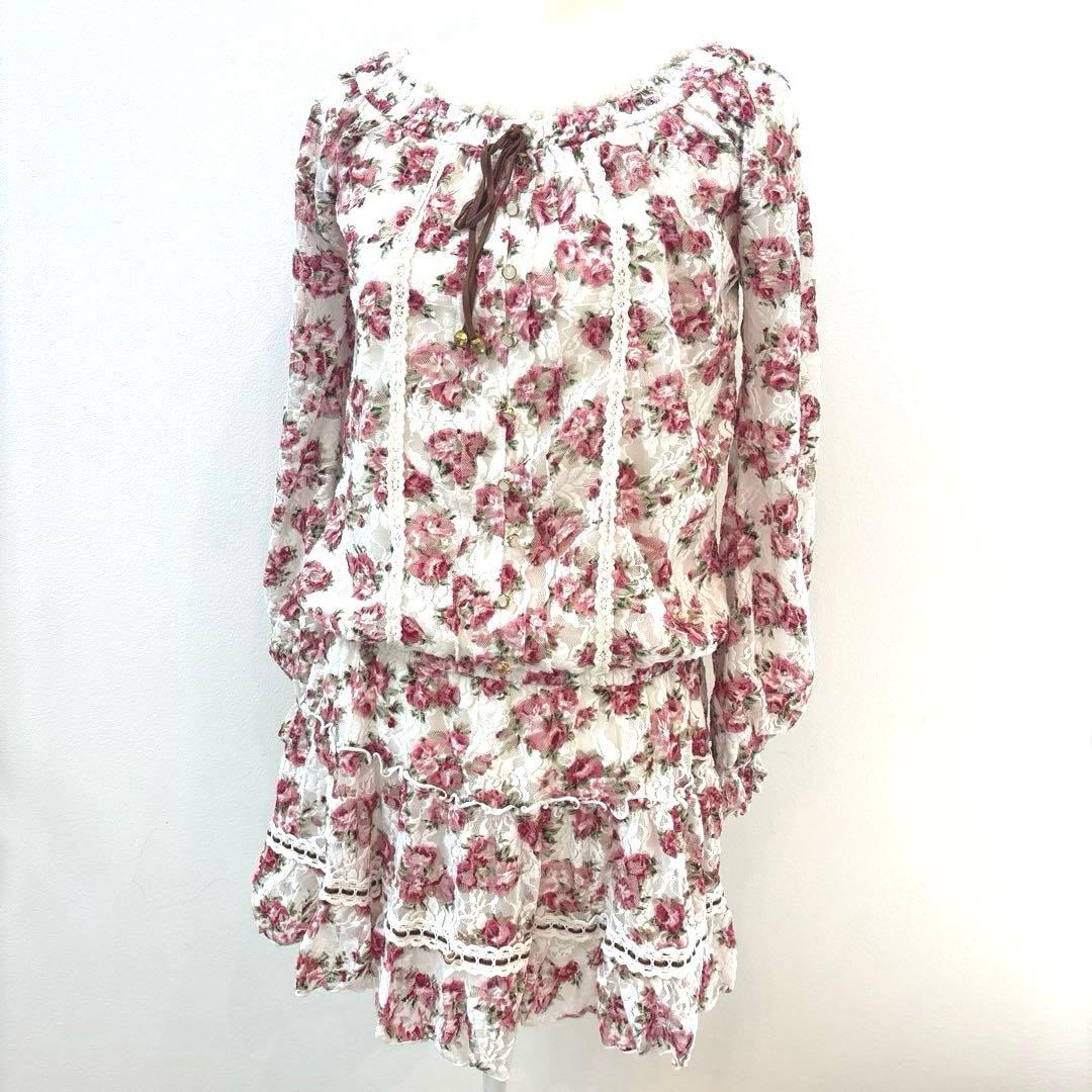 LIZLISA リズリサ フラワー ワンピース 伸縮 レース 姫カジ 森ガール