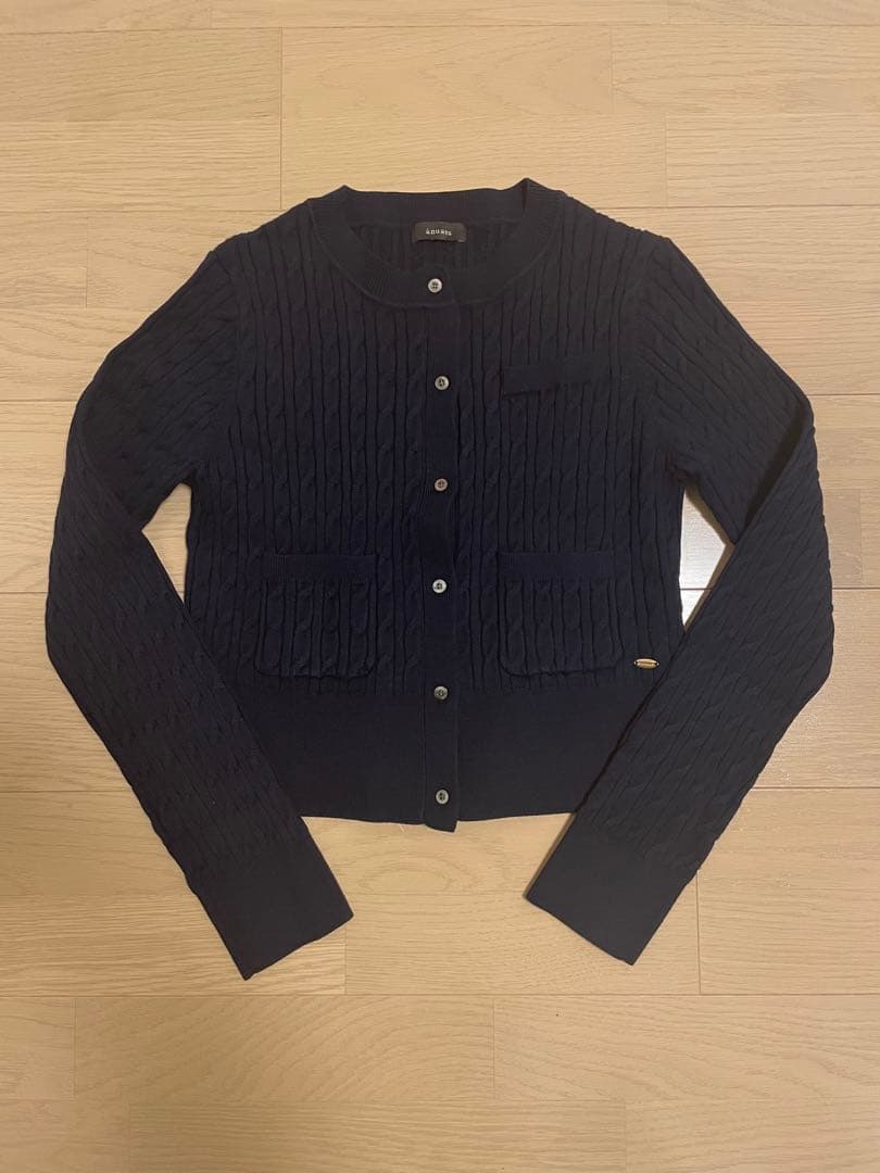 ánuans リトルケーブルニットカーディガン　ネイビー