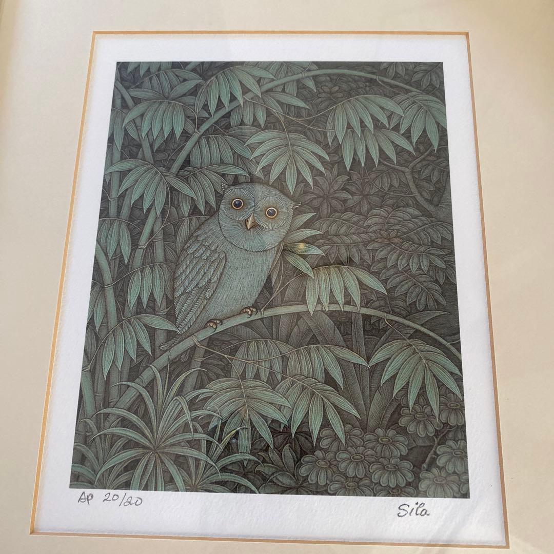 バリ ワヤンシーラ氏版画　AP サイン入りOwl House