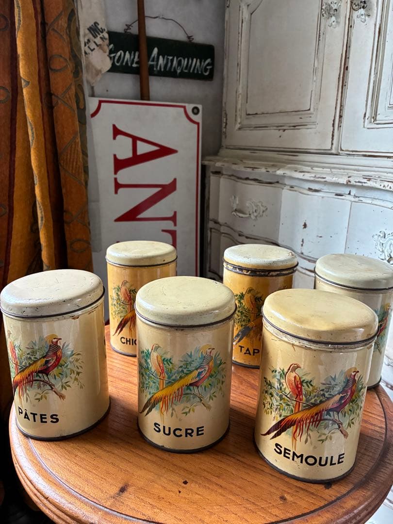フランス　アンティーク　ティン缶　キャニスター　6個　調味料　鳥　お花　キジ