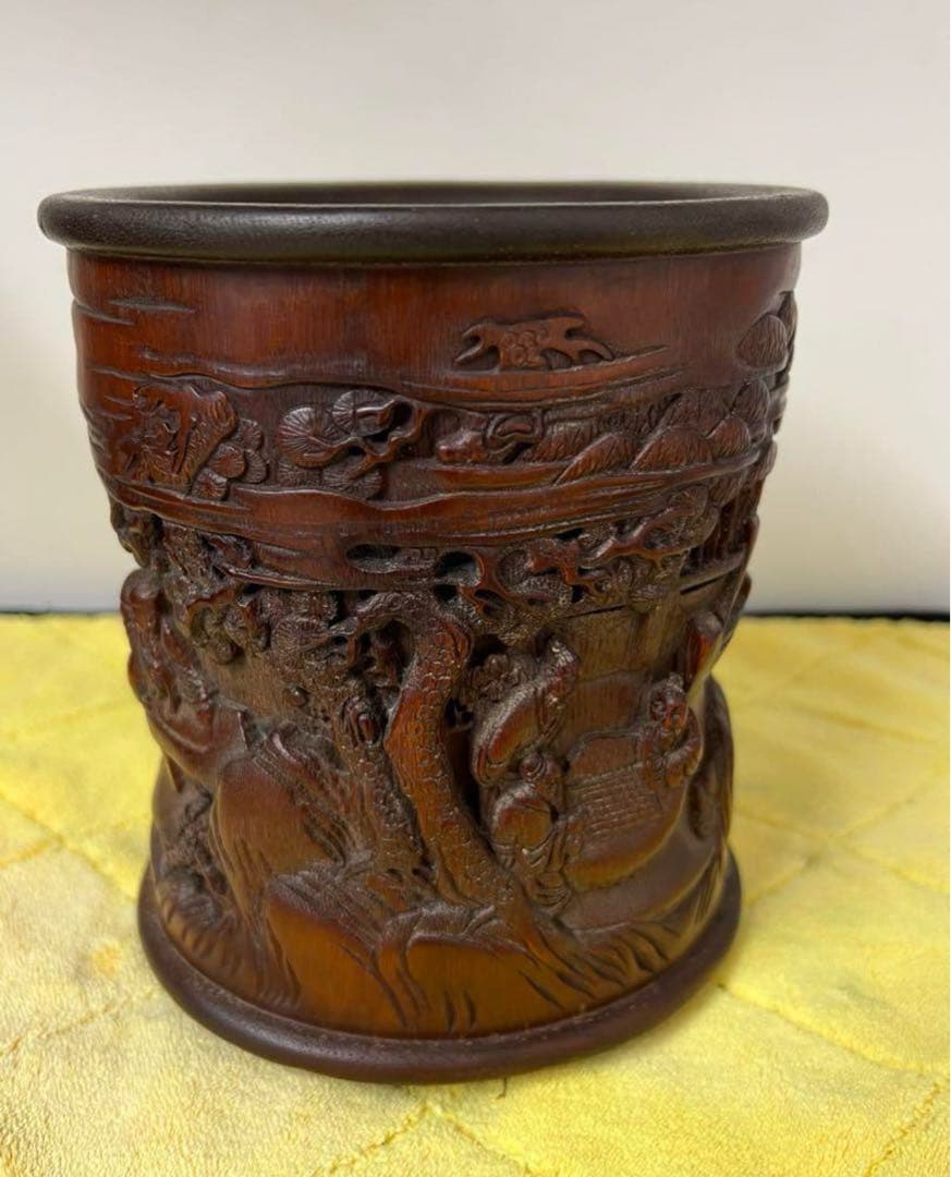文房具 竹彫筆入 宋時代【竹林七賢希黄】