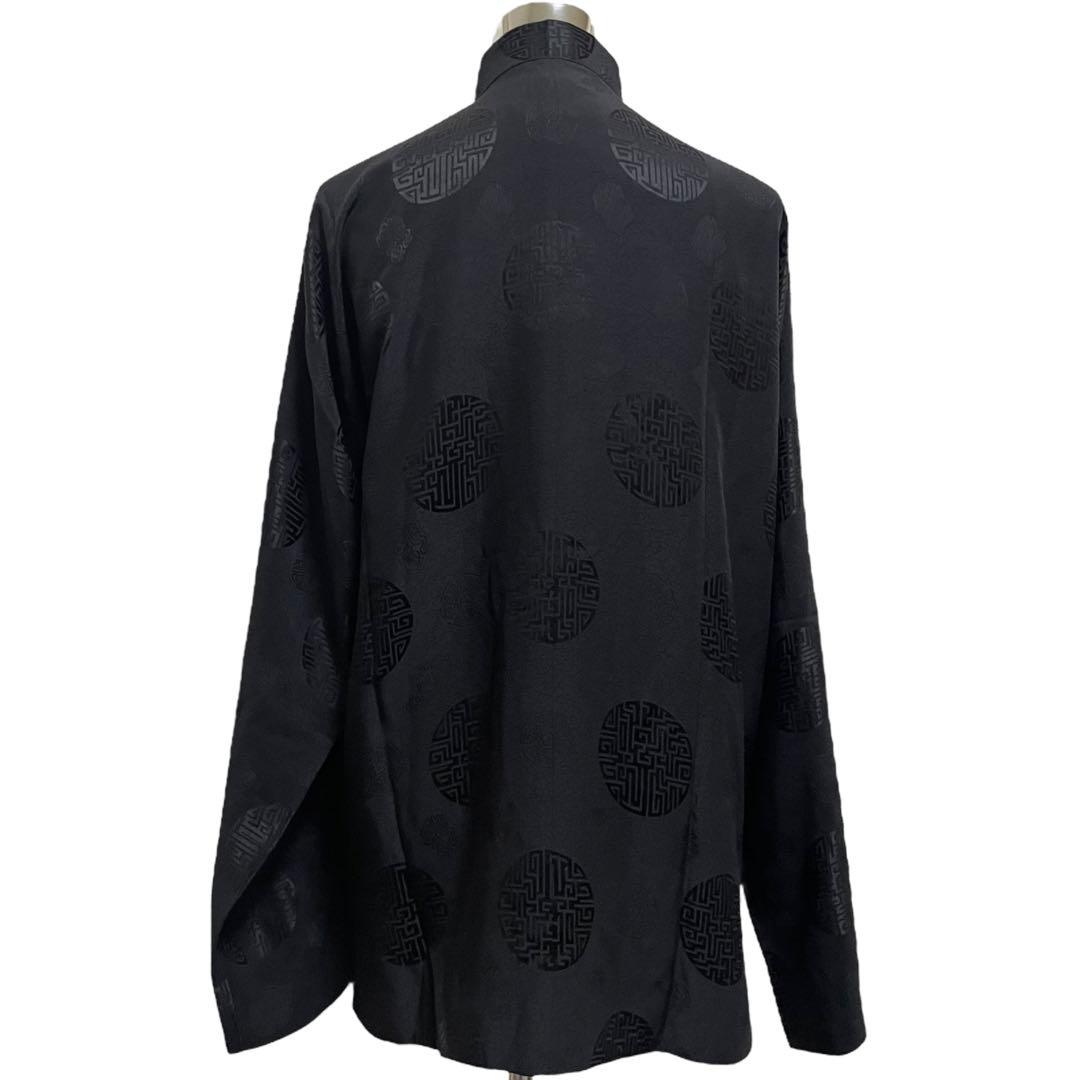 シャンハイタン 上海灘 チャイナ シャツ シルクシャツ M 黒 カンフー 太極拳