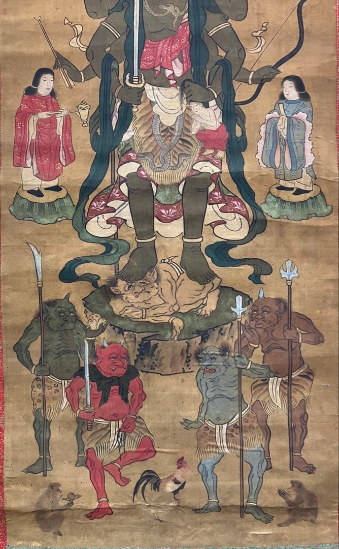 青面金剛明王（仏画）　絹本　掛軸　◆合わせ箱◆（青面金剛）