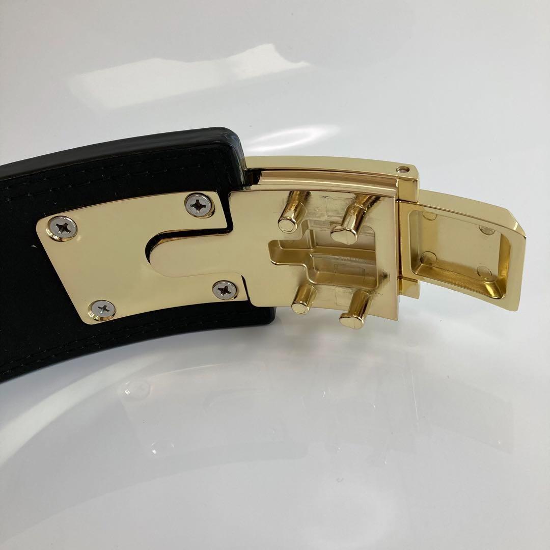 【訳アリ】 パワーベルト レバーアクション 本革 ワンタッチ可変式 黒×ゴールド