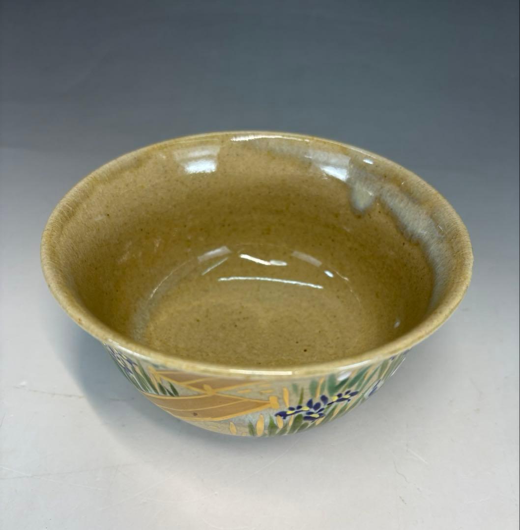 【中古品】膳所焼　色絵八ツ橋茶碗（共箱）USED〈税込•送料込〉