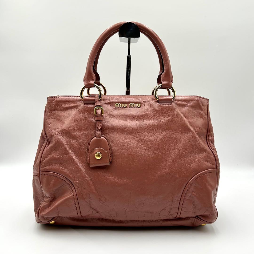 名作 MIU MIU 2way ショルダーバッグ レザー ピンク ゴールド金具