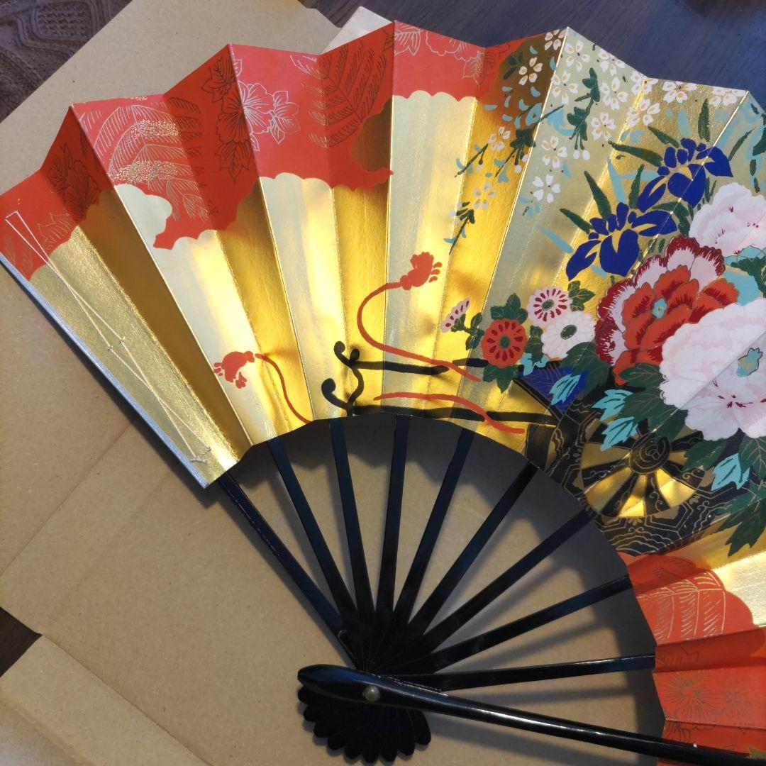 舞扇子 2本セット 金銀　花柄・紅葉柄