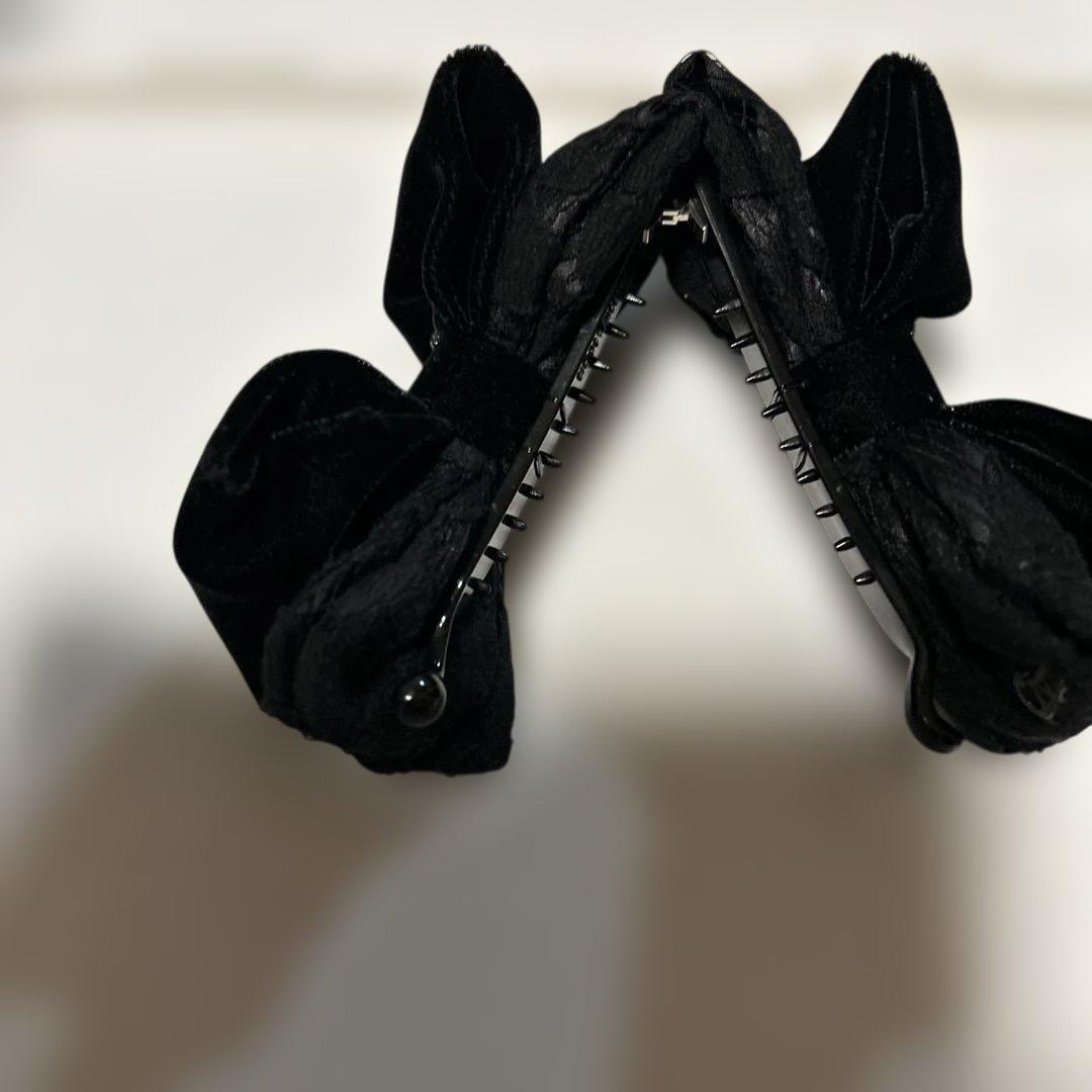 complex bis 黒いベルベット　レースリボンバナナクリップ