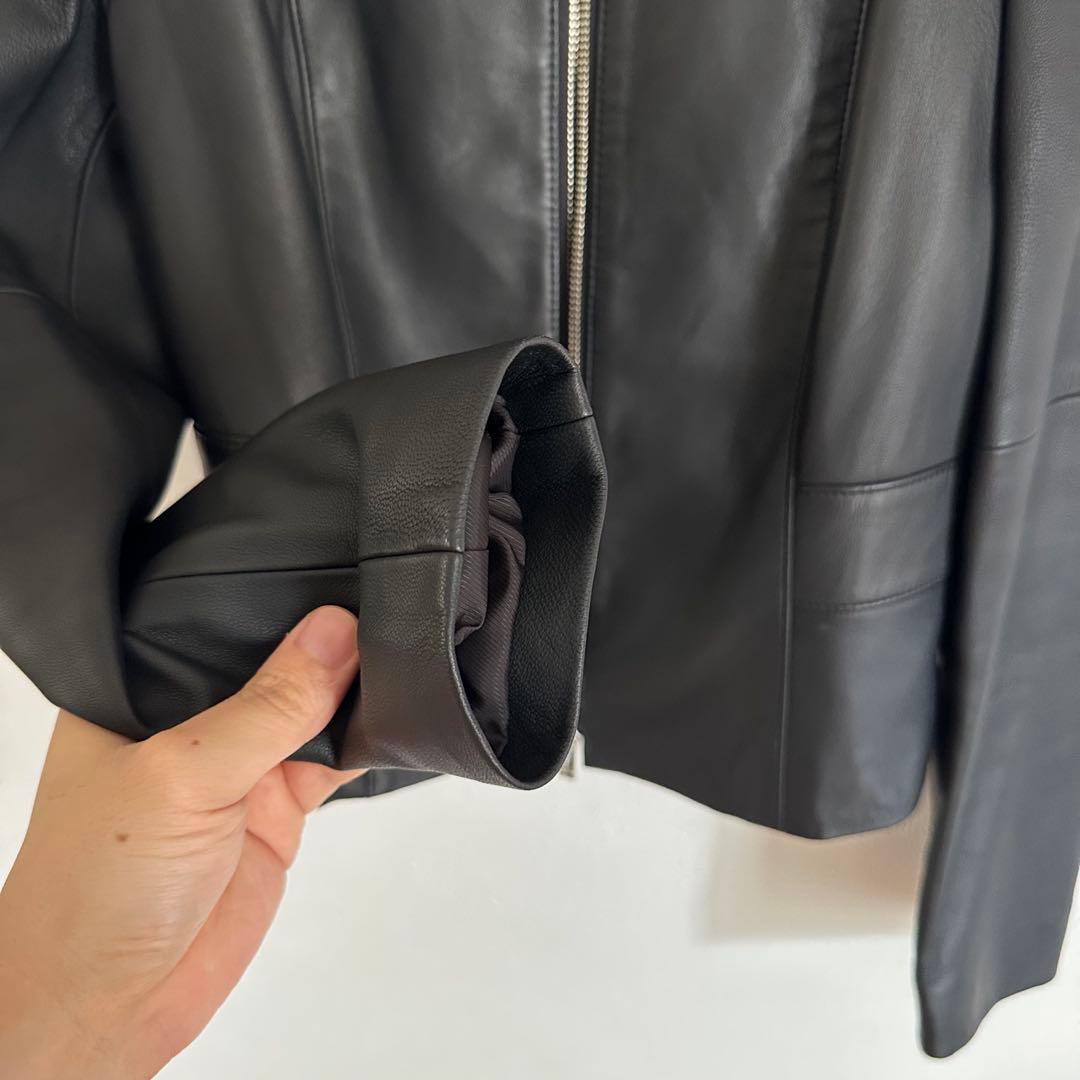 美品　ANAYI アナイ ノーカラーシープレザージャケット 黒 M