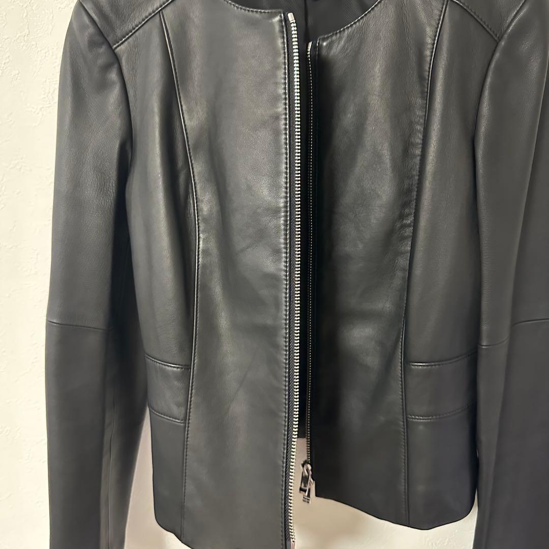 美品　ANAYI アナイ ノーカラーシープレザージャケット 黒 M