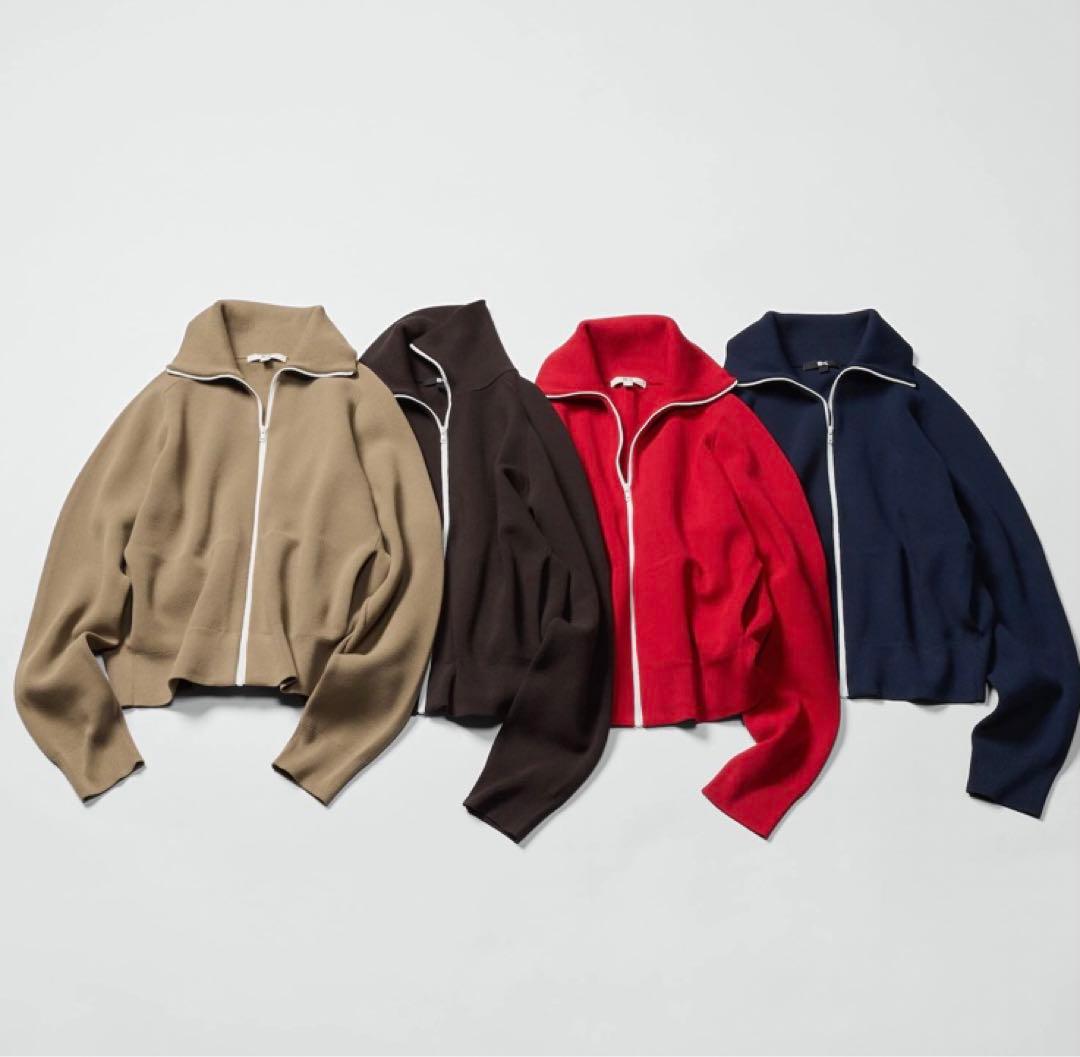 ユニクロC　ミラノリブフルジップカーディガン XL レッド　③