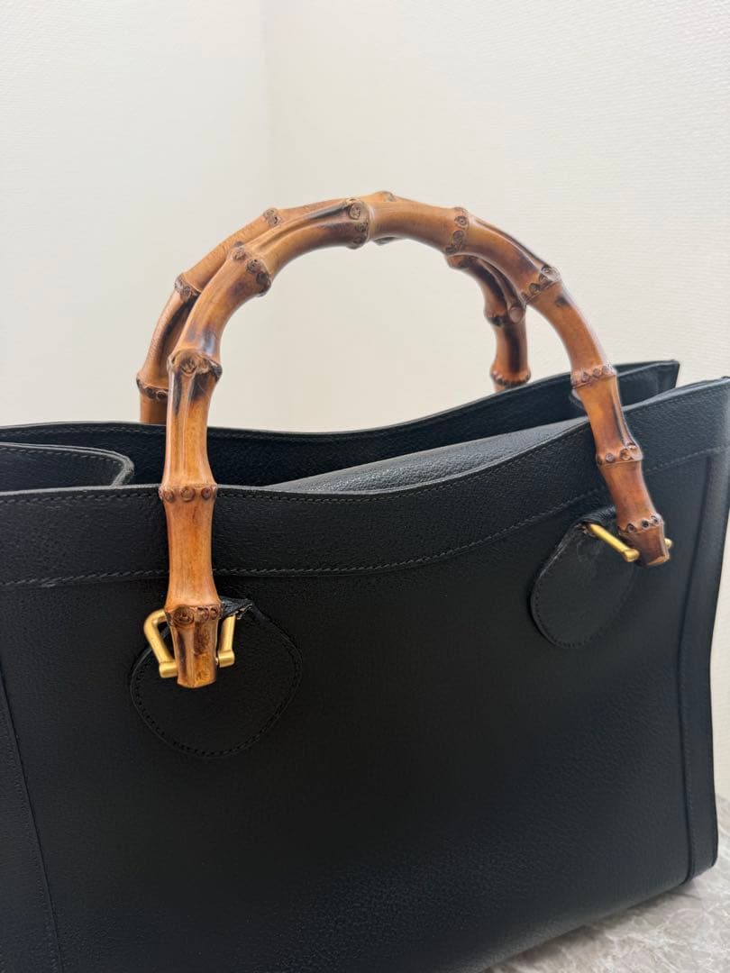 美品GUCCI グッチ バンブー ダイアナ ハンドバッグ レザー　黒 ブラック