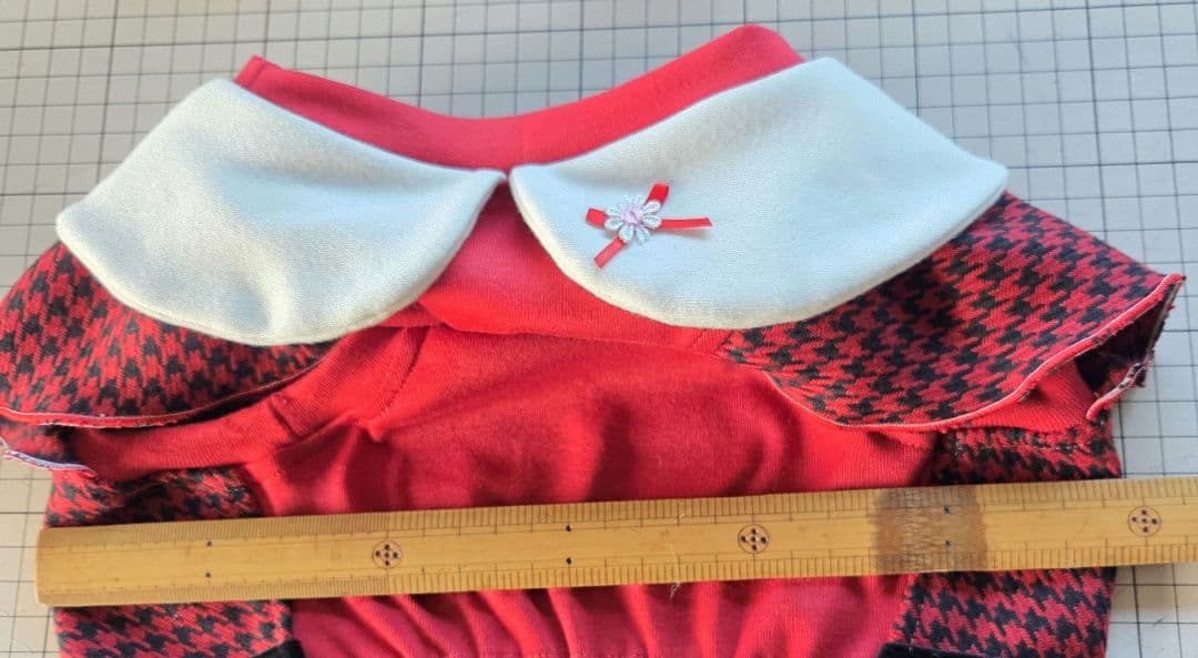 ハンドメイド　犬服 暖か❗キュートなピンクチェックフリルワンピース