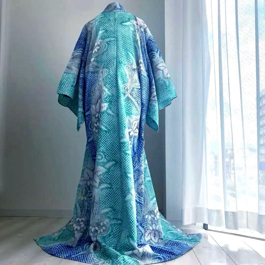 専用かな様　　有松絞り・有松鳴海絞り 身丈160 cm 菖蒲 広襟No.-220