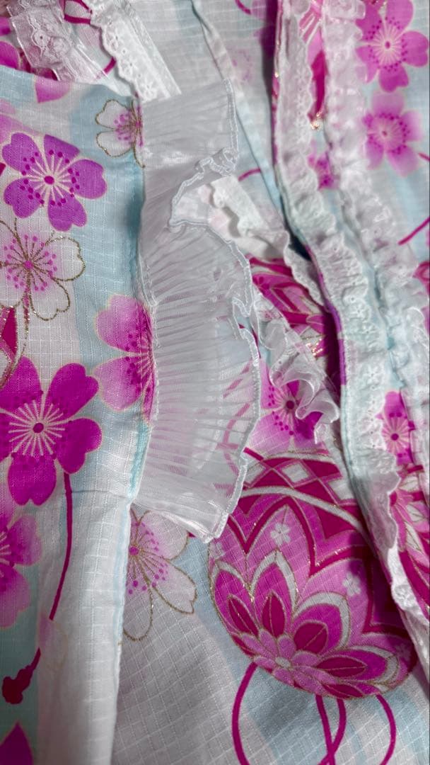 浴衣ドレス 花柄キラキラ 大人用浴衣 ピンク姫ギャル ロリータ 量産型 フリフリ