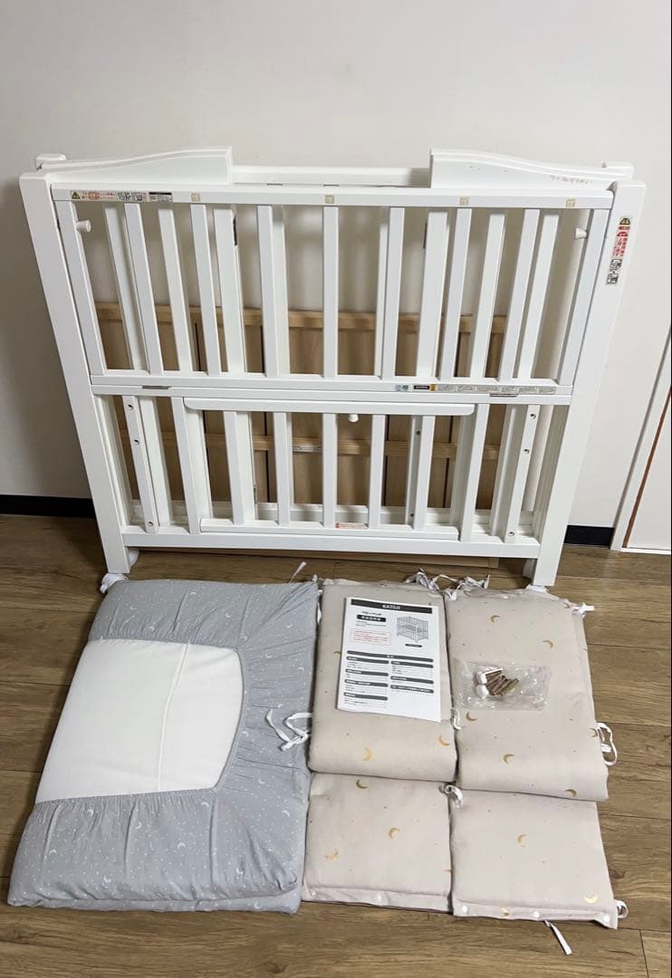 カトージ ミニベビーベッド ホワイト 折りたたみ 60×90cm 寝具、説明書付