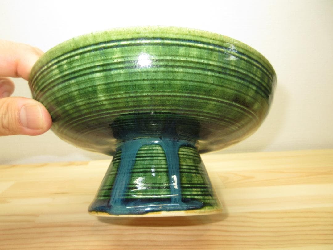 送料込【逢絢亭】茶道具 菓子鉢 高台鉢 美濃焼 織部 加藤芳右衛門 共箱入り