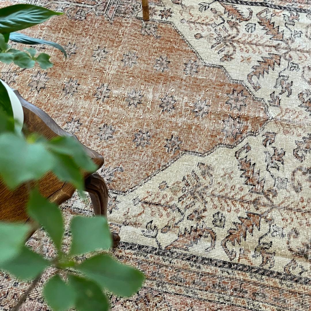 超大判157×269品メダリオン　コーラルピンク　ミルク　トルコヴィンテージラグ