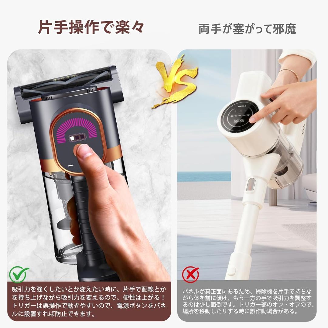 掃除機 コードレス　75Kpa　自立式　充電スタンド　グリーンLEDライト