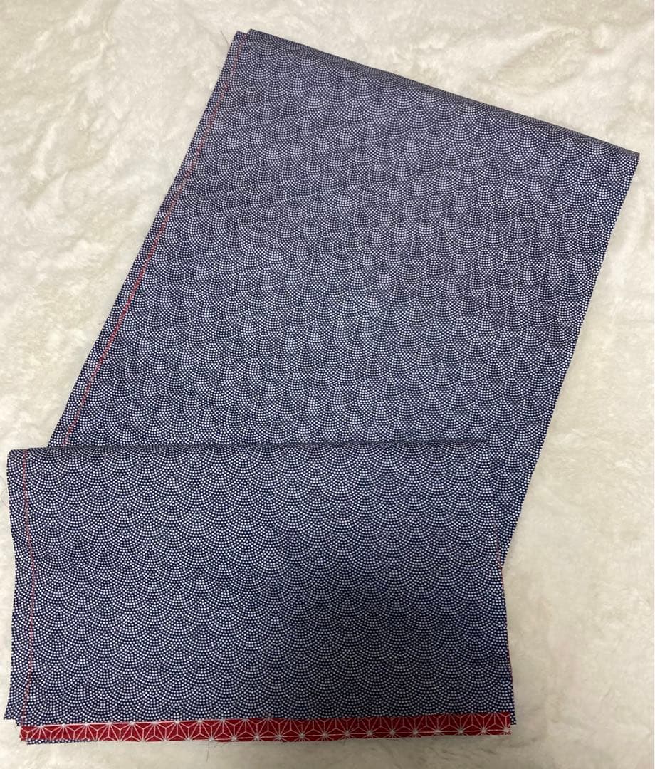 浴衣　反物　両面染め　青海波　麻の葉　紺×赤